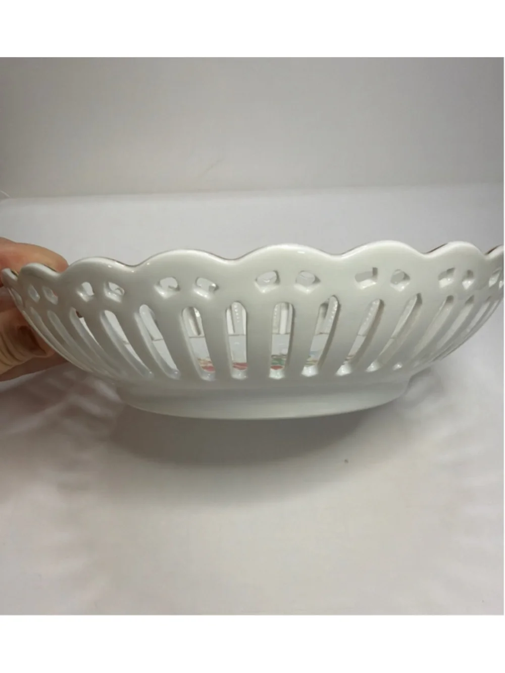Vintage Germany Schumann Bavaria Reticulated Round Candy Dish Pierced Gold Rim